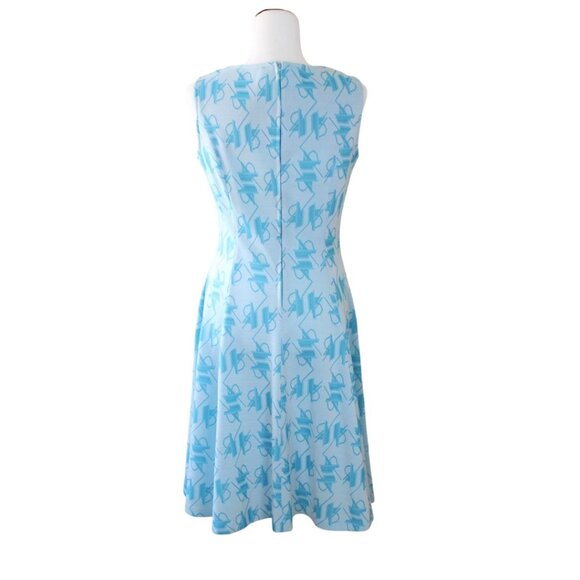 Vintage A-Line Dress Leo Danal Normie Hum Blue Sailboat Patterned Sleeveless D1 - Picture 2 of 7